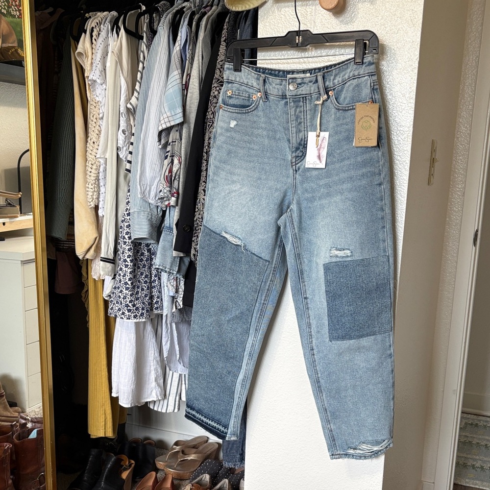 Jessica Simpson Two-Tone Patchwork Boyfriend Jean… - image 1